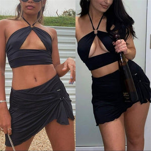 Halter Crop Top and Mini Skirts