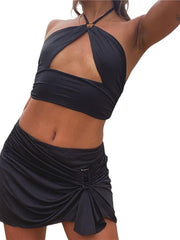 Load image into Gallery viewer, Halter Crop Top and Mini Skirts
