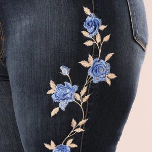 Denim Jeans Pants Floral Embroidered