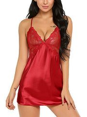 Load image into Gallery viewer, Satin Nightgown Lace Lingerie Set

