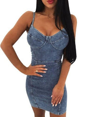 Load image into Gallery viewer, Spaghetti Strap Stretch Denim Dress
