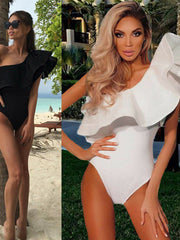 Load image into Gallery viewer, One-Off Shoulder Ruffle Bodysuit

