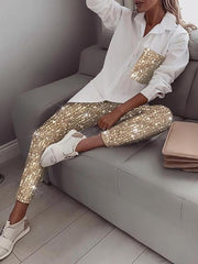 Load image into Gallery viewer, Long Sleeve Shirt &amp; Sequin Pants
