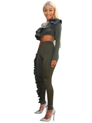 Load image into Gallery viewer, Ruffled Off Shoulder Crop-Top and Pants Two-Piece Set
