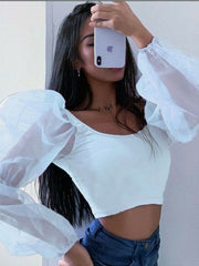 Load image into Gallery viewer, Sheer Long Sleeve Crop Top
