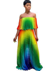 Load image into Gallery viewer, Off Shoulder Rainbow Color Dress
