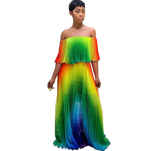 Off Shoulder Rainbow Color Dress