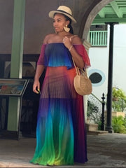 Load image into Gallery viewer, Off Shoulder Rainbow Color Dress
