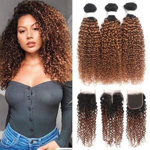 Curly Human Hair Weave Bundles With Closure 4x4 - vendach
