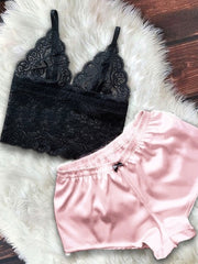 Load image into Gallery viewer, Satin Top &amp; Bowknot Shorts Set Sleepwear Pajamas - vendach
