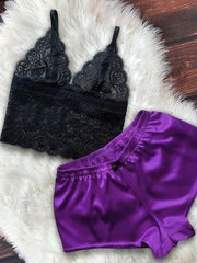 Load image into Gallery viewer, Satin Top &amp; Bowknot Shorts Set Sleepwear Pajamas - vendach
