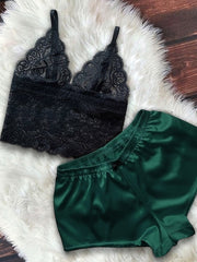 Load image into Gallery viewer, Satin Top &amp; Bowknot Shorts Set Sleepwear Pajamas - vendach
