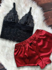 Load image into Gallery viewer, Satin Top &amp; Bowknot Shorts Set Sleepwear Pajamas - vendach
