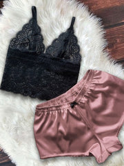 Load image into Gallery viewer, Satin Top &amp; Bowknot Shorts Set Sleepwear Pajamas - vendach
