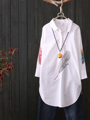 Load image into Gallery viewer, Feather Embroidered Long Blouse
