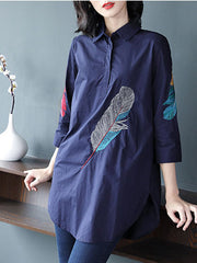Load image into Gallery viewer, Feather Embroidered Long Blouse
