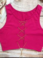 Load image into Gallery viewer, Chain Lace-Up Front Crop Top.
