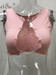 Load image into Gallery viewer, Chain Lace-Up Front Crop Top.
