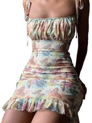 Load image into Gallery viewer, Butterfly Summer Dress w/ Ruching and Ruffles
