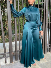 Load image into Gallery viewer, Long Sleeve Satin Jumpsuit
