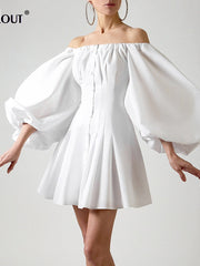 Load image into Gallery viewer, Off Shoulder Lantern Sleeves Dress

