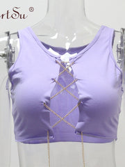 Load image into Gallery viewer, Chain Lace-Up Front Crop Top.
