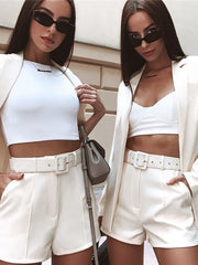 Load image into Gallery viewer, Women&#39;s Short Suit Set w/ Belt
