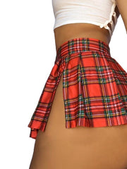 Load image into Gallery viewer, High Split Plaid Mini Skirts
