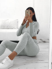 Load image into Gallery viewer, Long Sleeved Crop Top &amp; Pant Set
