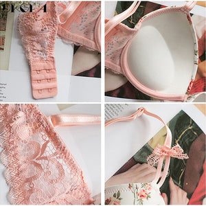 Floral Print Bra & Lace Back Panties Set