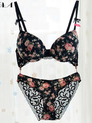 Load image into Gallery viewer, Floral Print Bra &amp; Lace Back Panties Set

