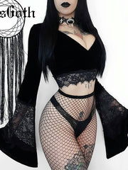 Load image into Gallery viewer, Gothic Crop Top Flare Sleeve
