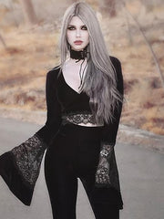 Load image into Gallery viewer, Gothic Crop Top Flare Sleeve
