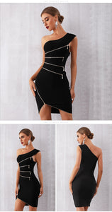 One-Off Shoulder Zipper Dress