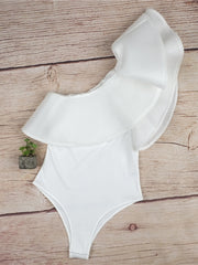 Load image into Gallery viewer, One-Off Shoulder Ruffle Bodysuit
