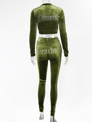 Load image into Gallery viewer, Rhinestones Velvet Top and Pants Set
