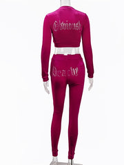 Load image into Gallery viewer, Rhinestones Velvet Top and Pants Set
