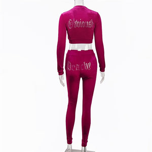 Rhinestones Velvet Top and Pants Set