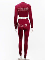 Load image into Gallery viewer, Rhinestones Velvet Top and Pants Set
