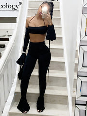 Load image into Gallery viewer, Off Shoulder Flared Sleeve Crop Top &amp; Pants
