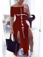 Load image into Gallery viewer, Off Shoulder Split Dress
