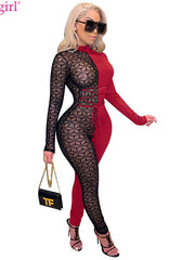 Load image into Gallery viewer, Sheer Patchwork  Lace Up Jumpsuit
