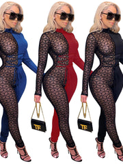 Load image into Gallery viewer, Sheer Patchwork  Lace Up Jumpsuit
