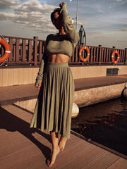 Load image into Gallery viewer, Long Sleeve Cropped Top &amp; Skirt Set

