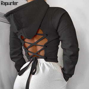 Lace-Up/ Solid Back Hoodie