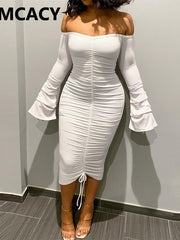 Load image into Gallery viewer, Flare Sleeve Off Shoulder Bodycon Dress
