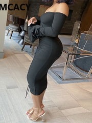 Load image into Gallery viewer, Flare Sleeve Off Shoulder Bodycon Dress
