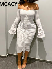 Load image into Gallery viewer, Flare Sleeve Off Shoulder Bodycon Dress
