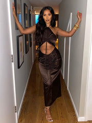 Load image into Gallery viewer, Drawstring Ruched Halter  Dresses
