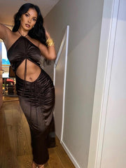 Load image into Gallery viewer, Drawstring Ruched Halter  Dresses
